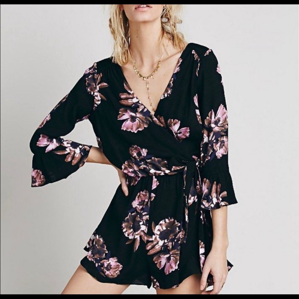Free People Black Foral Romper